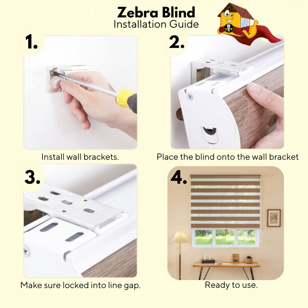 Zebra Blind Roller Blind grey brown gold color 100% Blackout