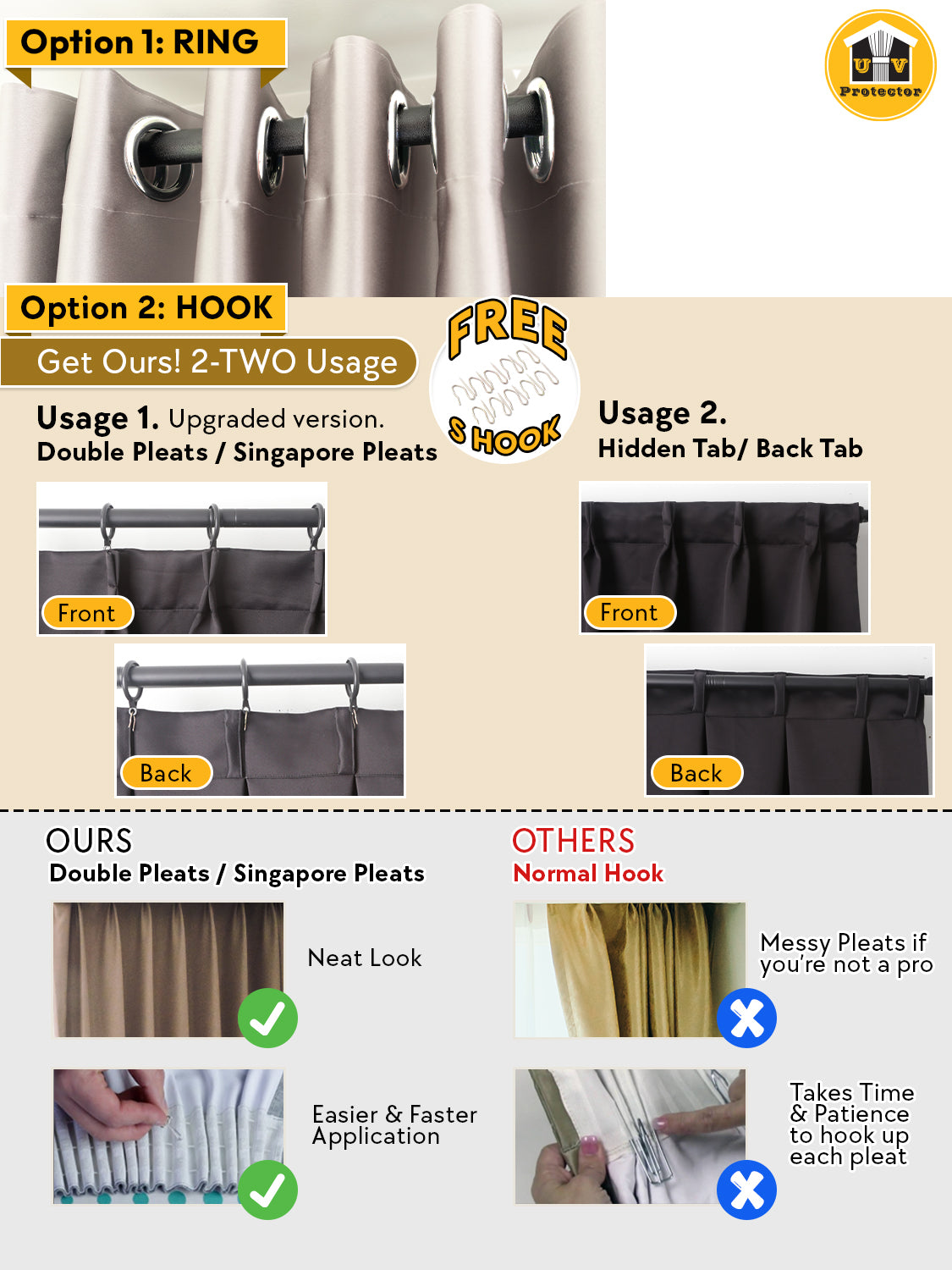 100% Blackout Curtain Riverine Nightfall Hotel Grade Singapore Pleat S Hook Upgrade & Ring Curtain