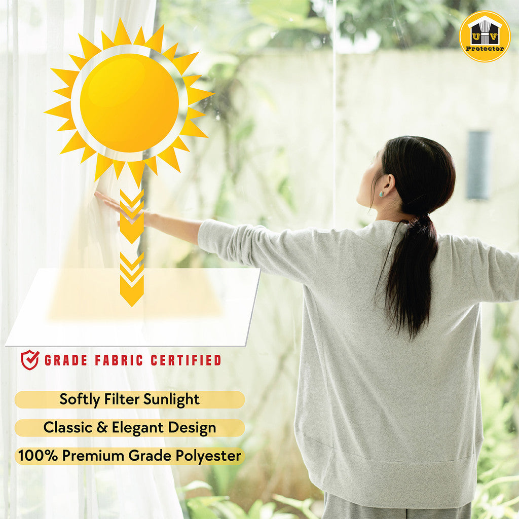 Day Curtain SHEER Snow White Brown Quality Craftsmanship Fine Stitching Hook Ring 6 7 8 9 10 feet