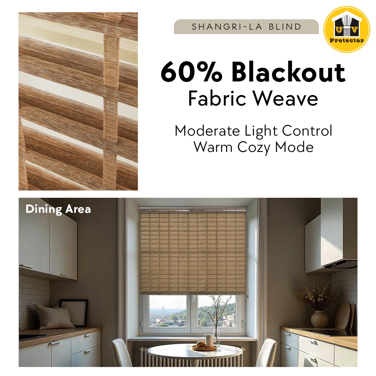 UVP Shangri-la BLIND 60% Dark: Open-Area Kitchen Use