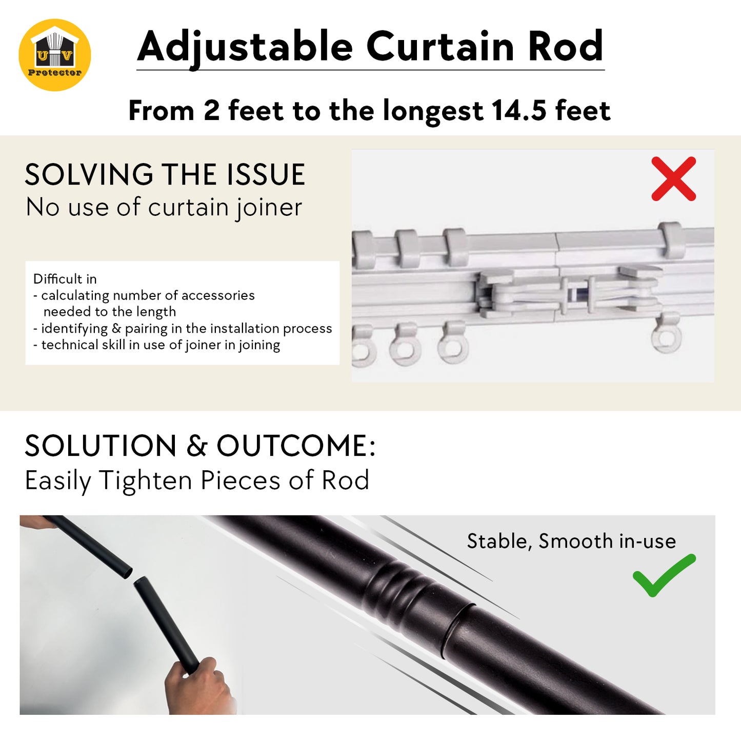 Curtain ROD Telescopic Adjustable Length Single Double Pole Complete Set Accessories Rail Track