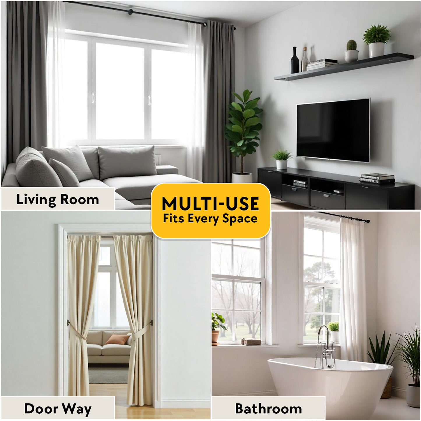 Curtain ROD Telescopic Adjustable Length Single Double Pole Complete Set Accessories Rail Track