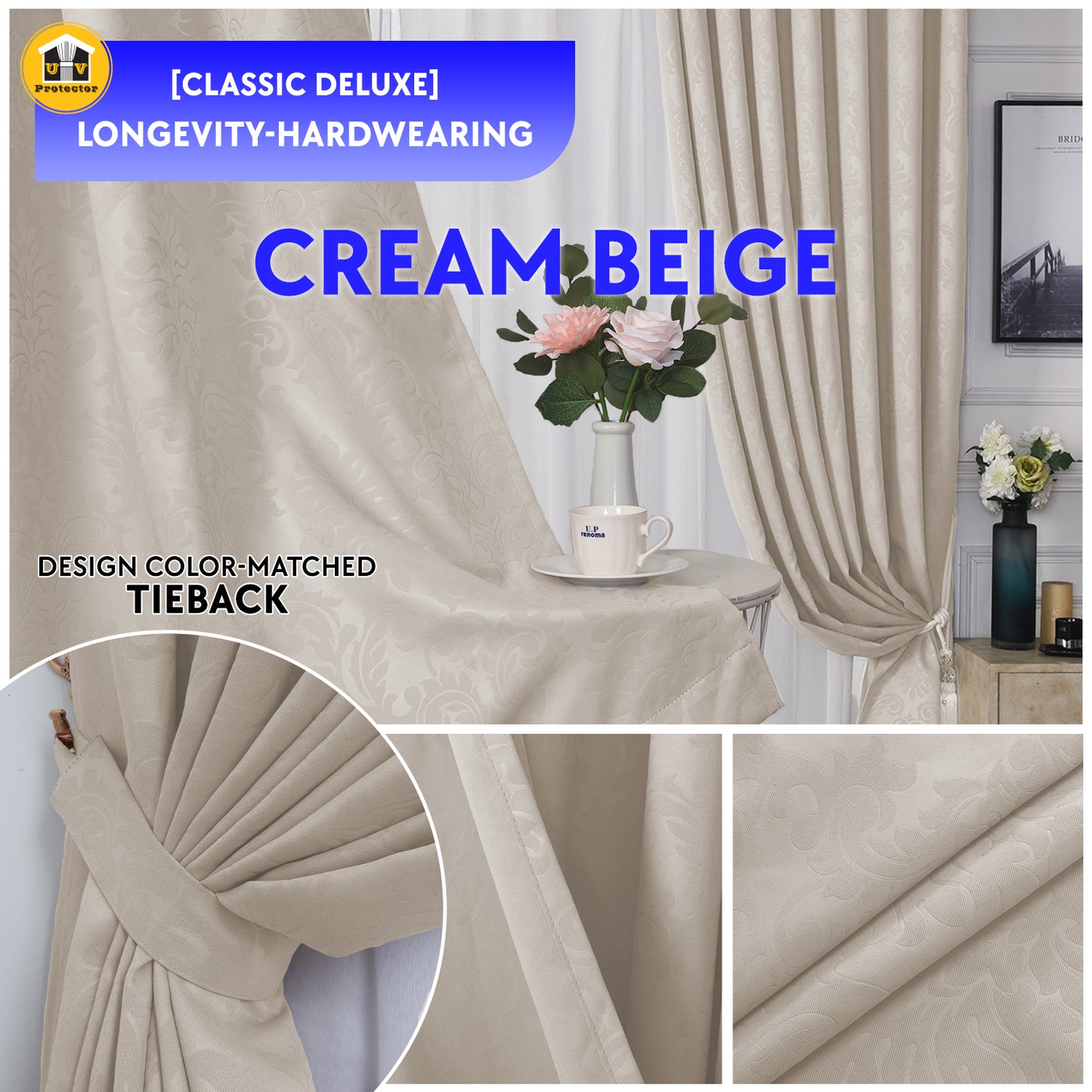 Blackout Curtain 99% Ring & Singapore Pleat Hook Upgrade VASE Floral Design Langsir Blackout Premium