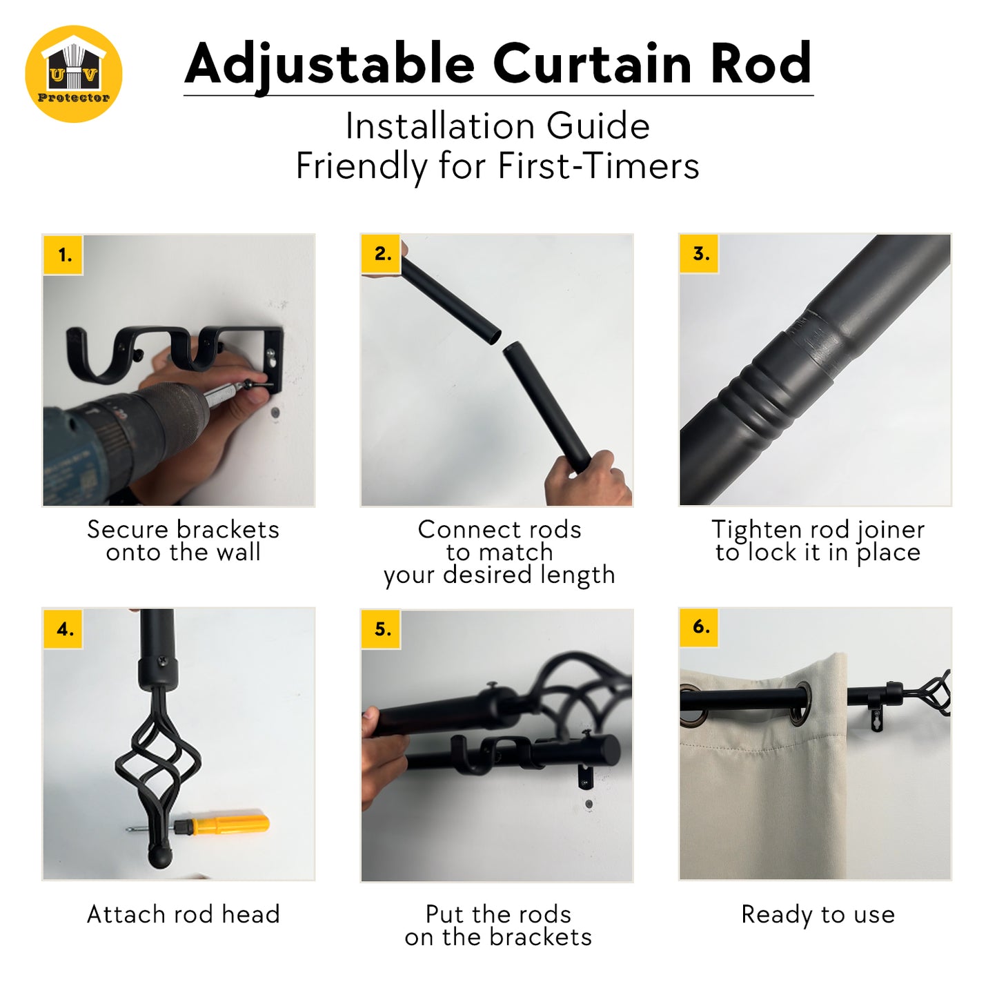 Curtain ROD Telescopic Adjustable Length Single Double Pole Complete Set Accessories Rail Track