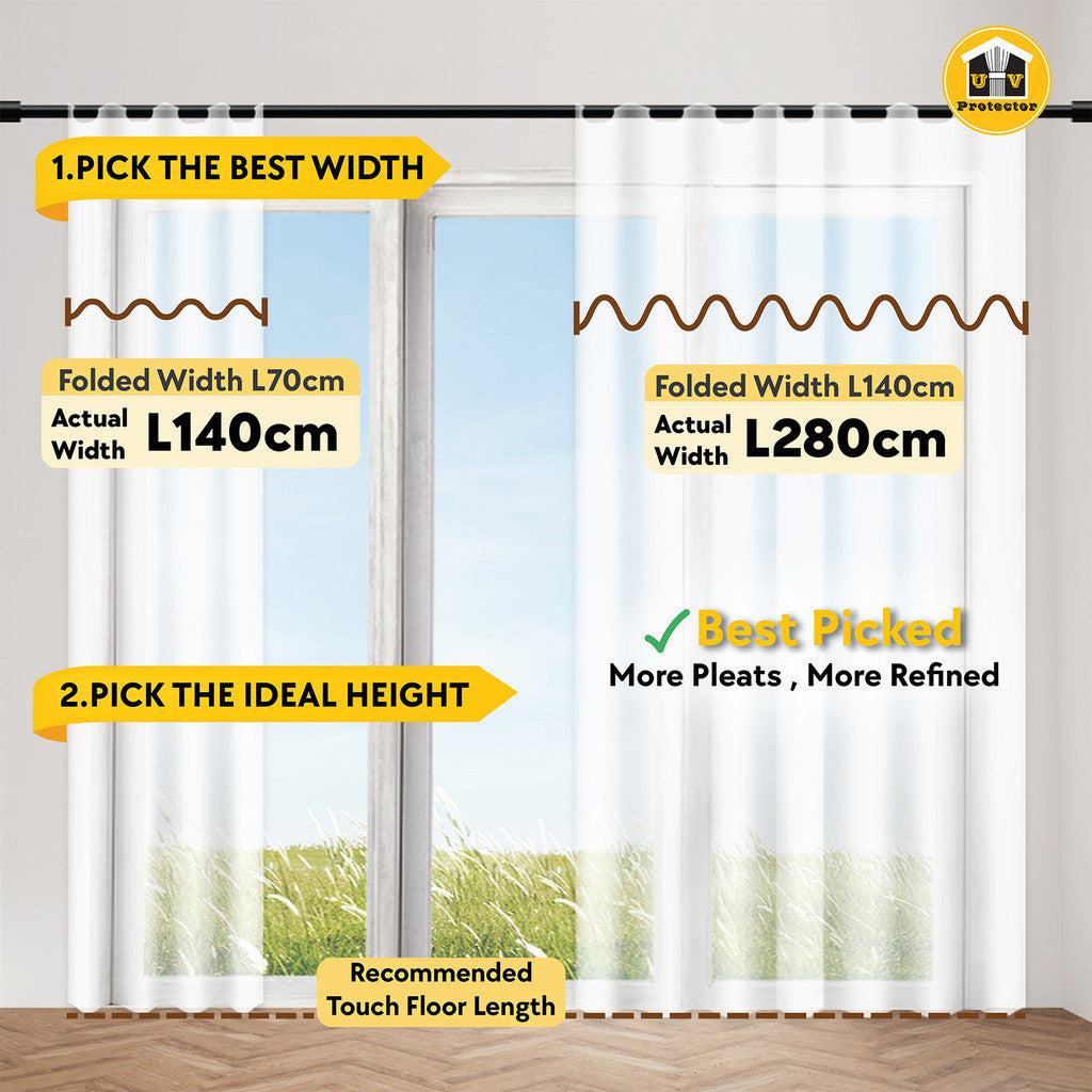 Day Curtain SHEER Snow White Brown Quality Craftsmanship Fine Stitching Hook Ring 6 7 8 9 10 feet