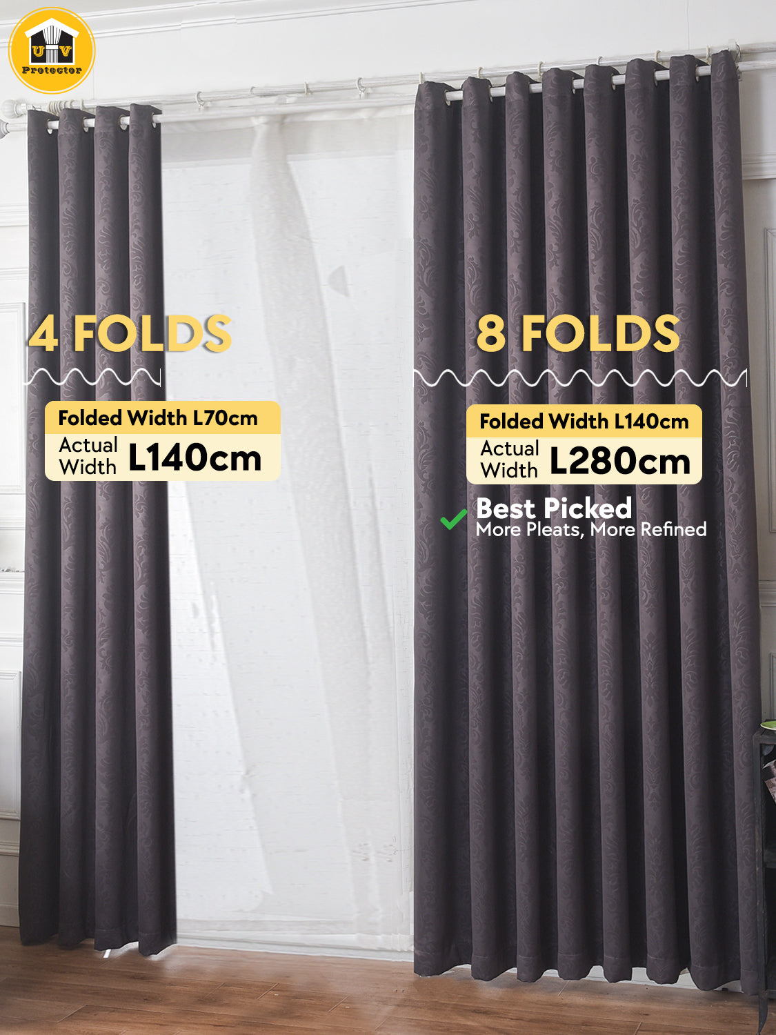 Blackout Curtain 99% Ring & Singapore Pleat Hook Upgrade VASE Floral Design Langsir Blackout Premium