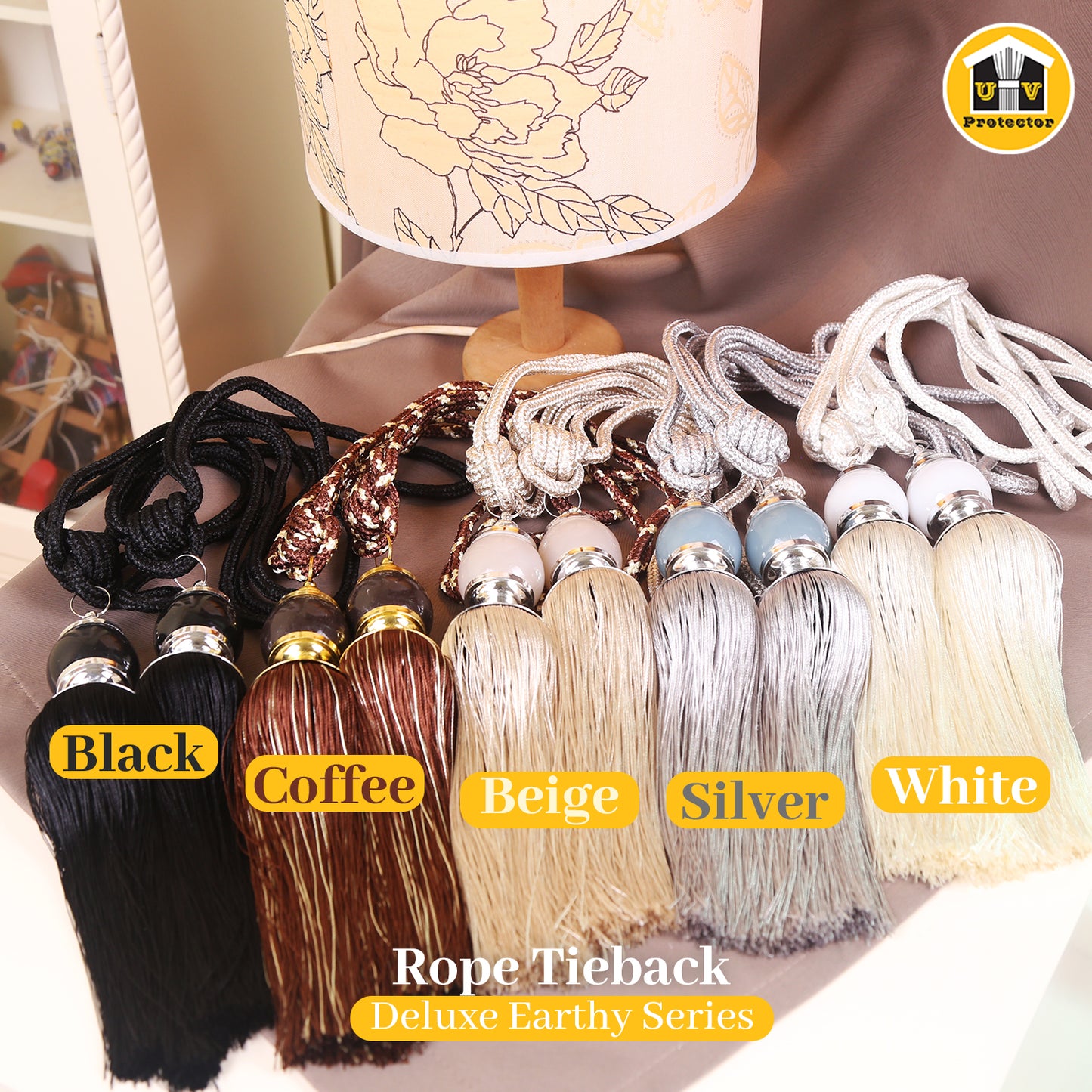 UVP Curtain Rope TieBack Deluxe Earthy Series (2 Pcs)