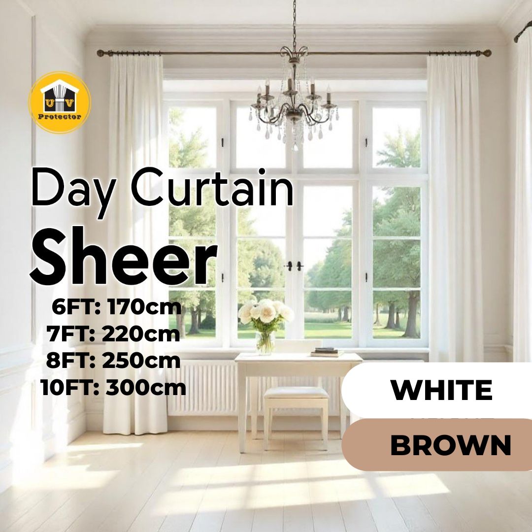Day Curtain SHEER Snow White Brown Quality Craftsmanship Fine Stitching Hook Ring 6 7 8 9 10 feet