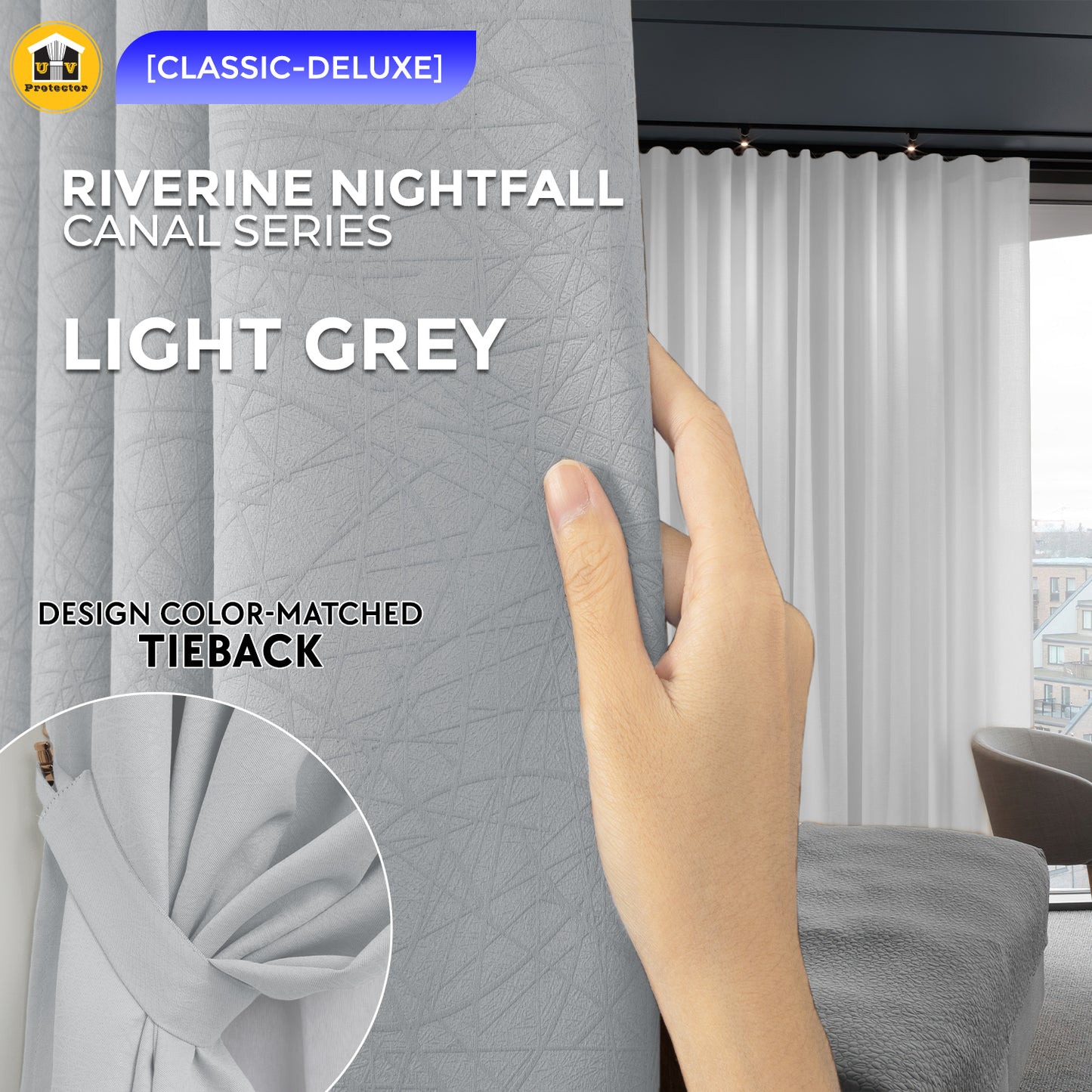 100% Blackout Curtain Riverine Nightfall Hotel Grade Singapore Pleat S Hook Upgrade & Ring Curtain