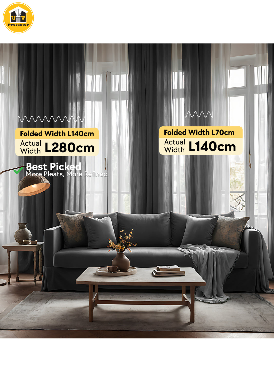 100% Blackout Curtain Riverine Nightfall Hotel Grade Singapore Pleat S Hook Upgrade & Ring Curtain