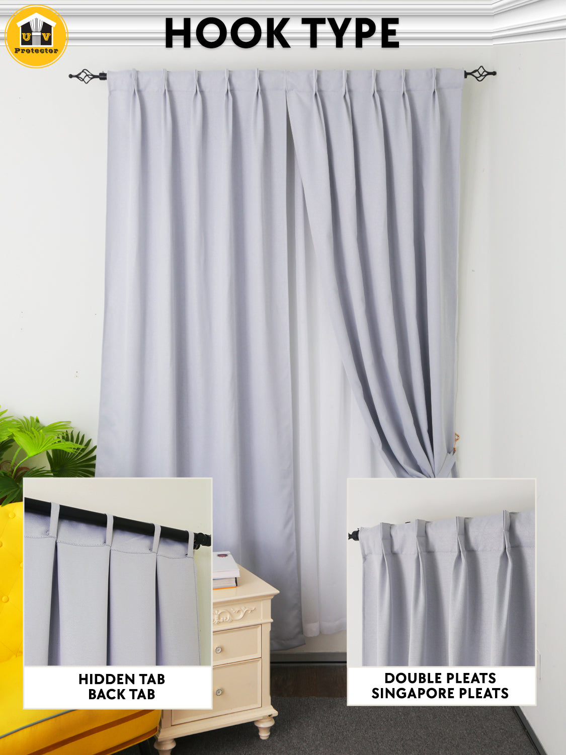 100% Blackout Curtain Riverine Nightfall Hotel Grade Singapore Pleat S Hook Upgrade & Ring Curtain