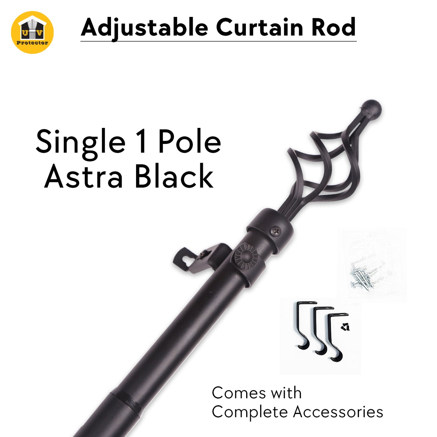 Curtain ROD Telescopic Adjustable Length Single Double Pole Complete Set Accessories Rail Track