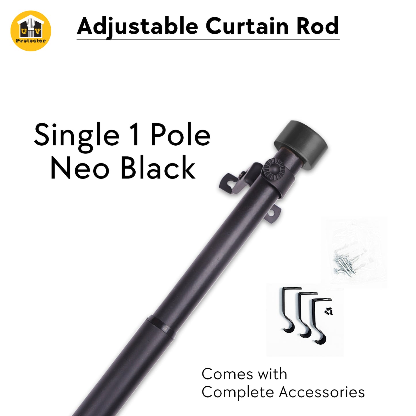 Curtain ROD Telescopic Adjustable Length Single Double Pole Complete Set Accessories Rail Track