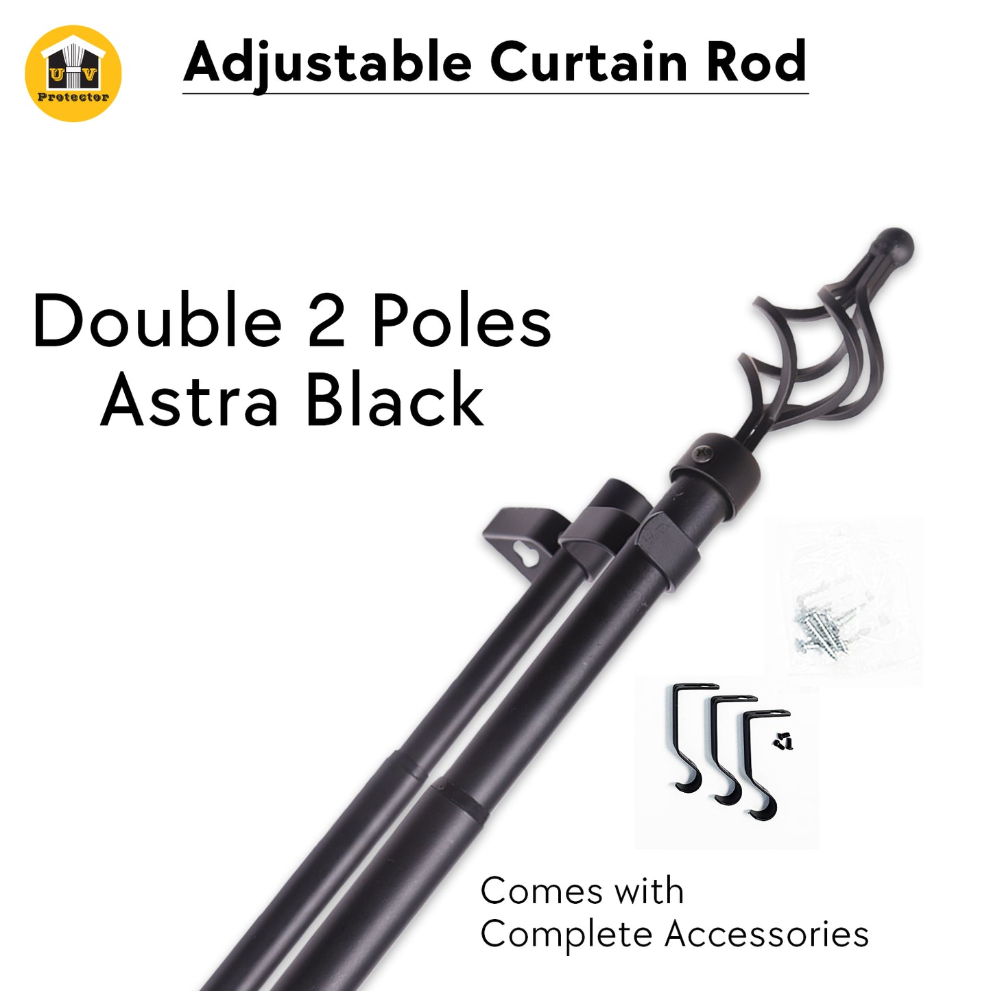 Curtain ROD Telescopic Adjustable Length Single Double Pole Complete Set Accessories Rail Track