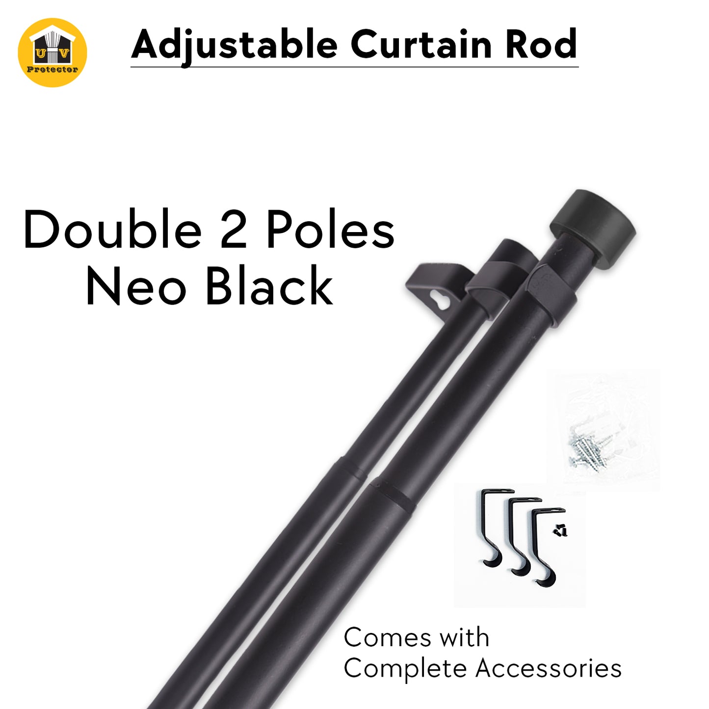 Curtain ROD Telescopic Adjustable Length Single Double Pole Complete Set Accessories Rail Track