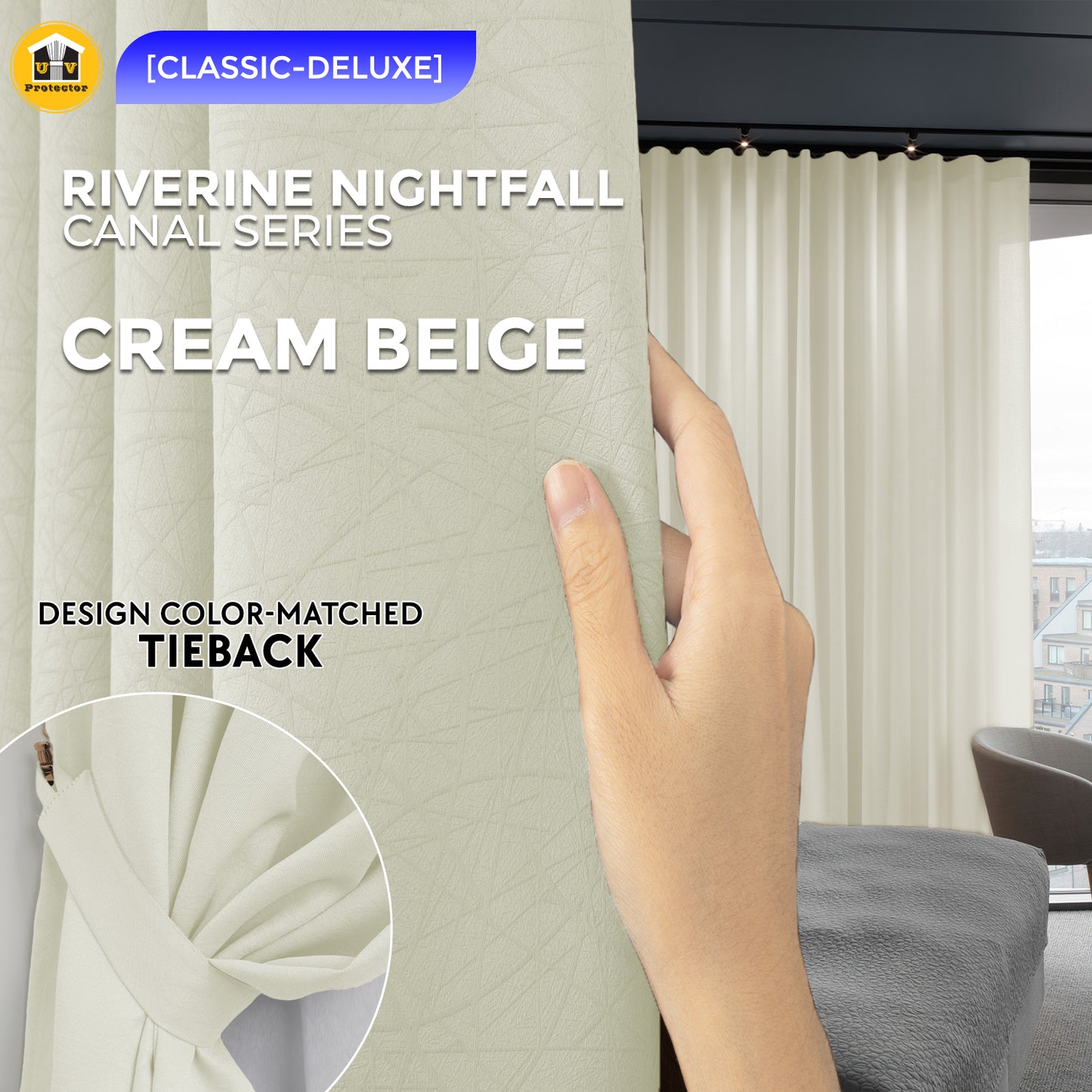 100% Blackout Curtain Riverine Nightfall Hotel Grade Singapore Pleat S Hook Upgrade & Ring Curtain
