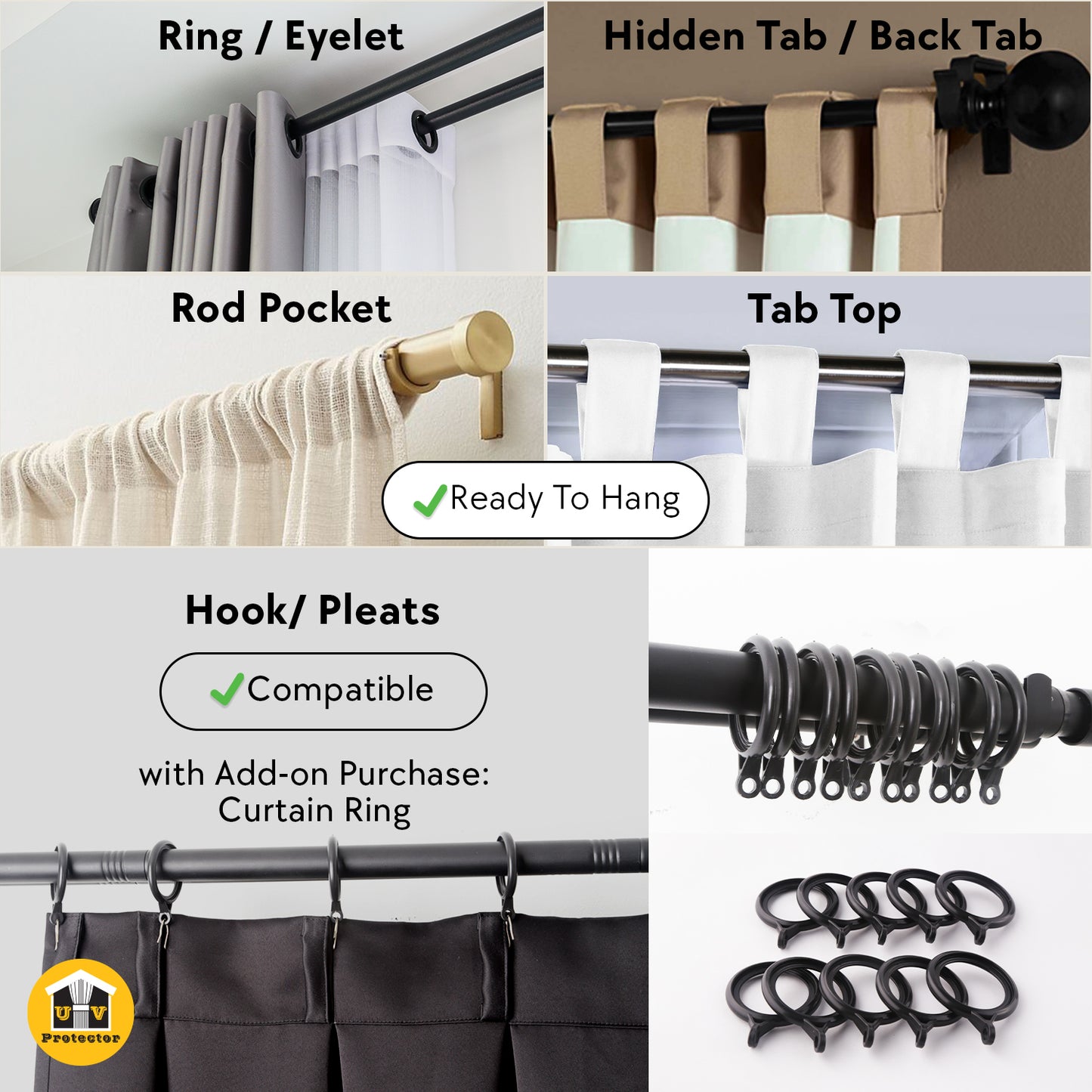 Curtain ROD Telescopic Adjustable Length Single Double Pole Complete Set Accessories Rail Track