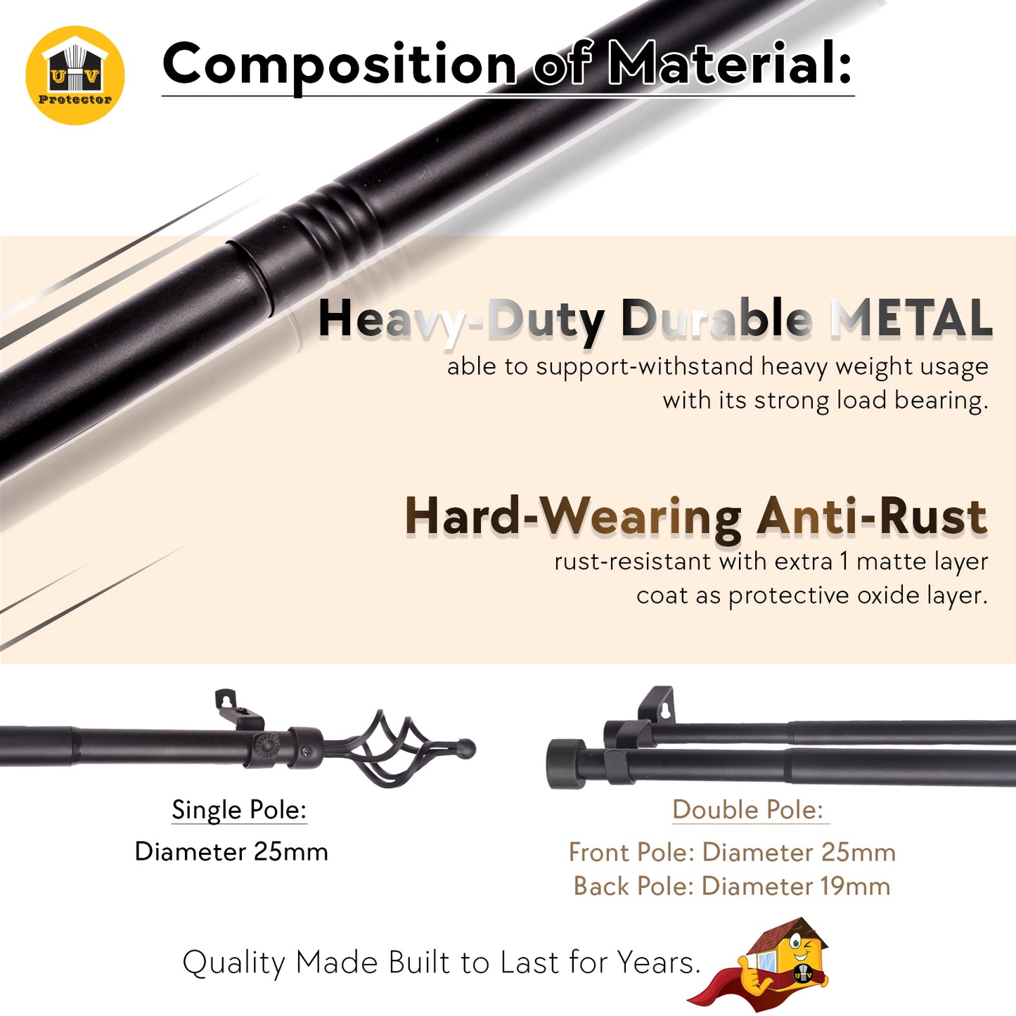 Curtain ROD Telescopic Adjustable Length Single Double Pole Complete Set Accessories Rail Track