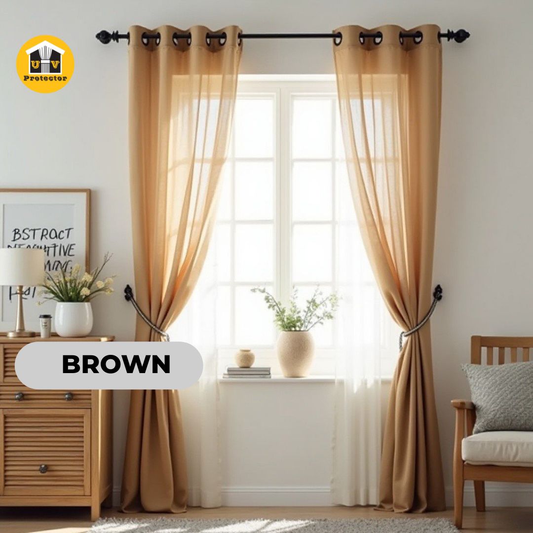 Day Curtain SHEER Snow White Brown Quality Craftsmanship Fine Stitching Hook Ring 6 7 8 9 10 feet