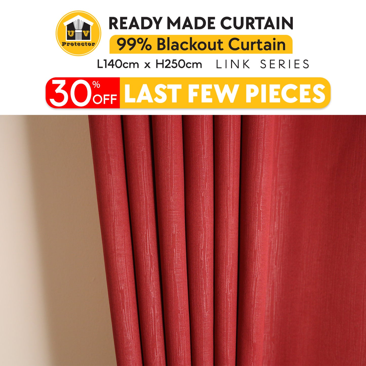 UVP Curtain Link Series Langsir 99% Blackout Jenis Ring L140cmxH250cm