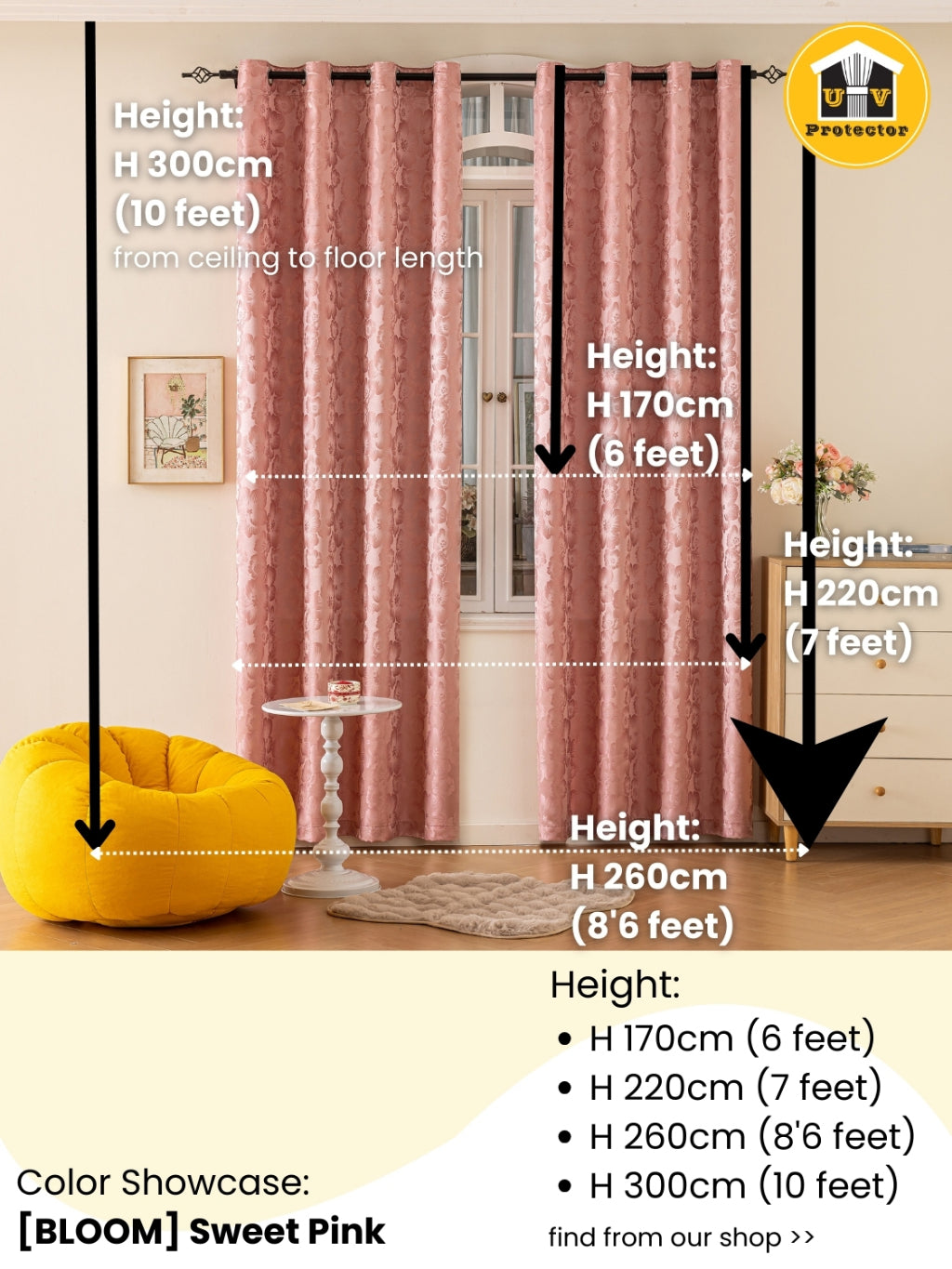 RAYA 2026 NEW Jacquard Langsir Door Window Curtain 60% Dark Semi-Blackout 6 7 8 10 feet Hook Ring