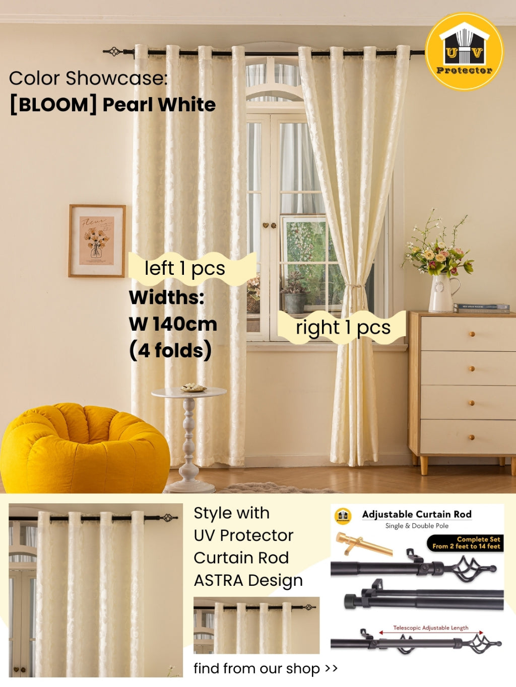 RAYA 2026 NEW Jacquard Langsir Door Window Curtain 60% Dark Semi-Blackout 6 7 8 10 feet Hook Ring