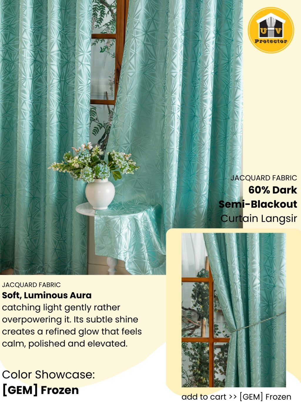 RAYA 2026 NEW Jacquard Langsir Door Window Curtain 60% Dark Semi-Blackout 6 7 8 10 feet Hook Ring