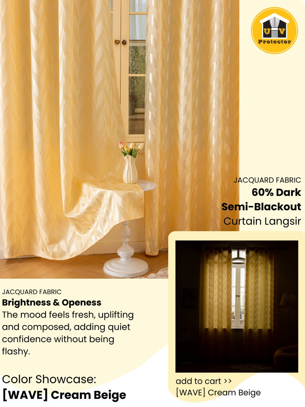 RAYA 2026 NEW Jacquard Langsir Door Window Curtain 60% Dark Semi-Blackout 6 7 8 10 feet Hook Ring