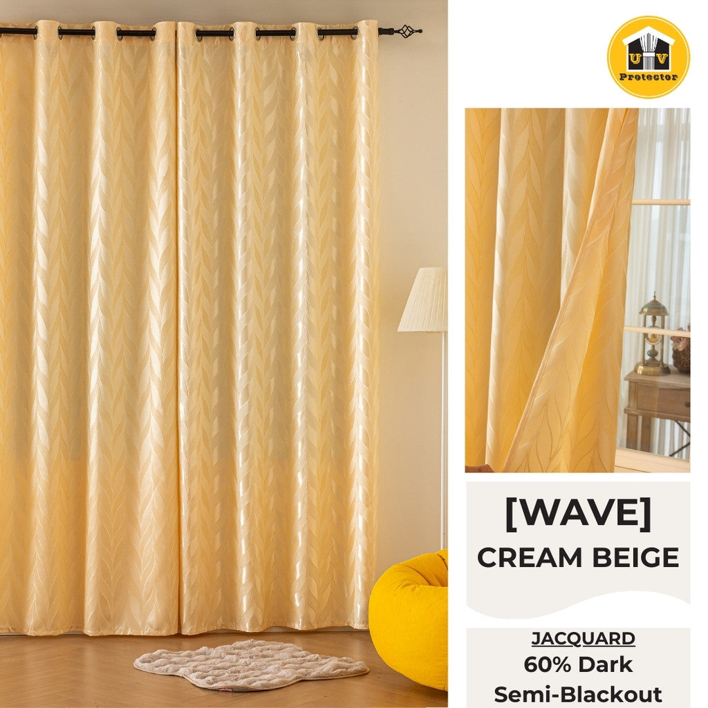 RAYA 2026 NEW Jacquard Langsir Door Window Curtain 60% Dark Semi-Blackout 6 7 8 10 feet Hook Ring