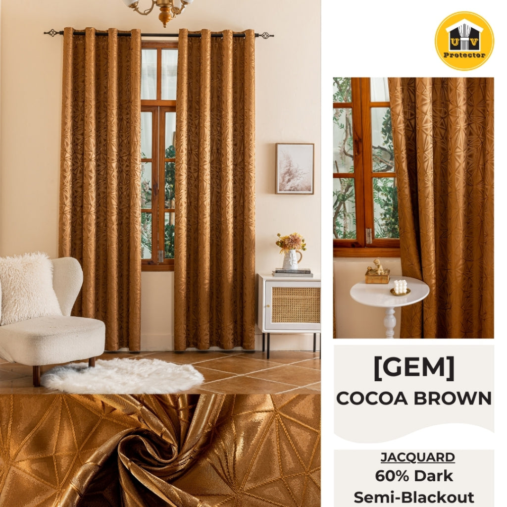 RAYA 2026 NEW Jacquard Langsir Door Window Curtain 60% Dark Semi-Blackout 6 7 8 10 feet Hook Ring