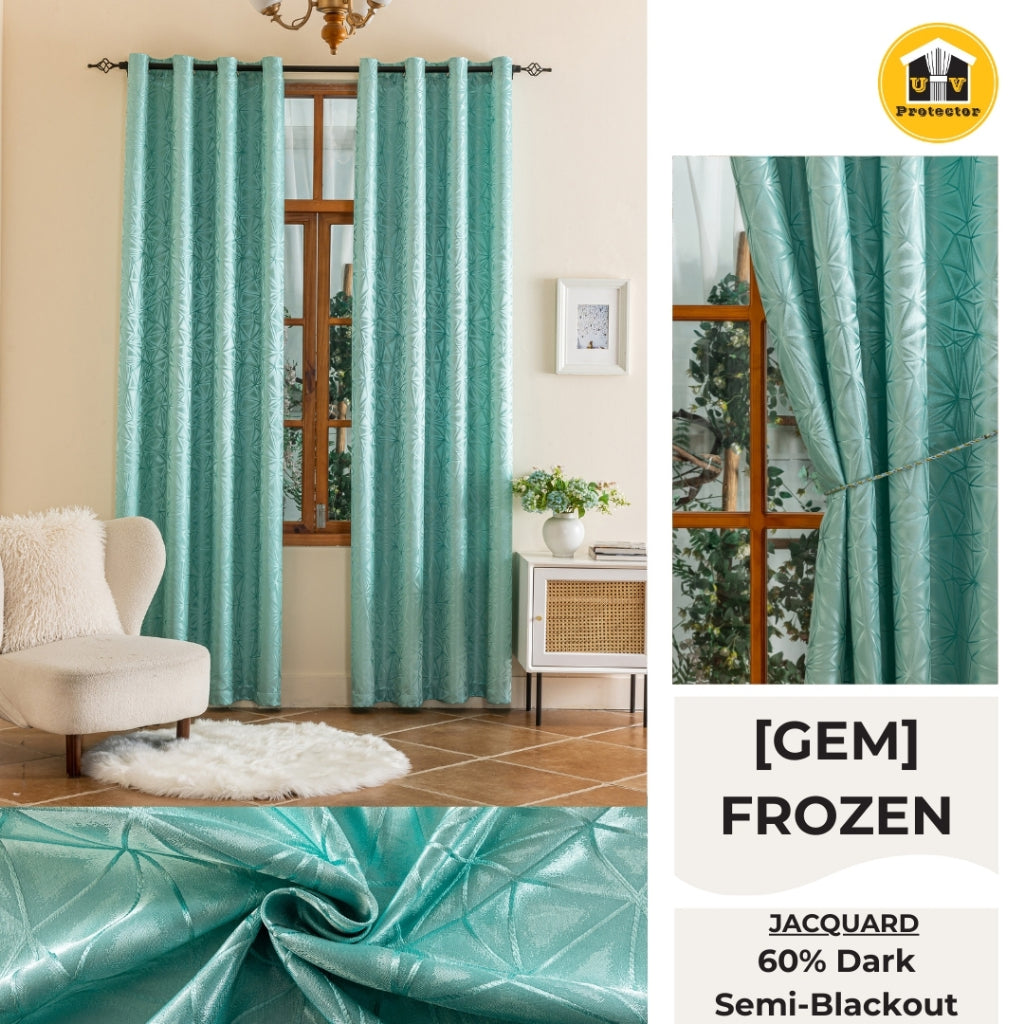 RAYA 2026 NEW Jacquard Langsir Door Window Curtain 60% Dark Semi-Blackout 6 7 8 10 feet Hook Ring