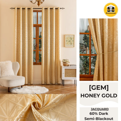 RAYA 2026 NEW Jacquard Langsir Door Window Curtain 60% Dark Semi-Blackout 6 7 8 10 feet Hook Ring