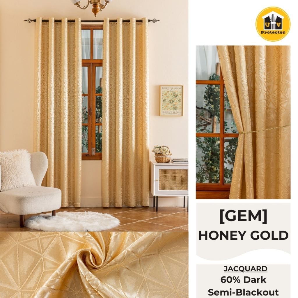 RAYA 2026 NEW Jacquard Langsir Door Window Curtain 60% Dark Semi-Blackout 6 7 8 10 feet Hook Ring