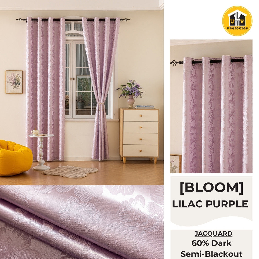 RAYA 2026 NEW Jacquard Langsir Door Window Curtain 60% Dark Semi-Blackout 6 7 8 10 feet Hook Ring