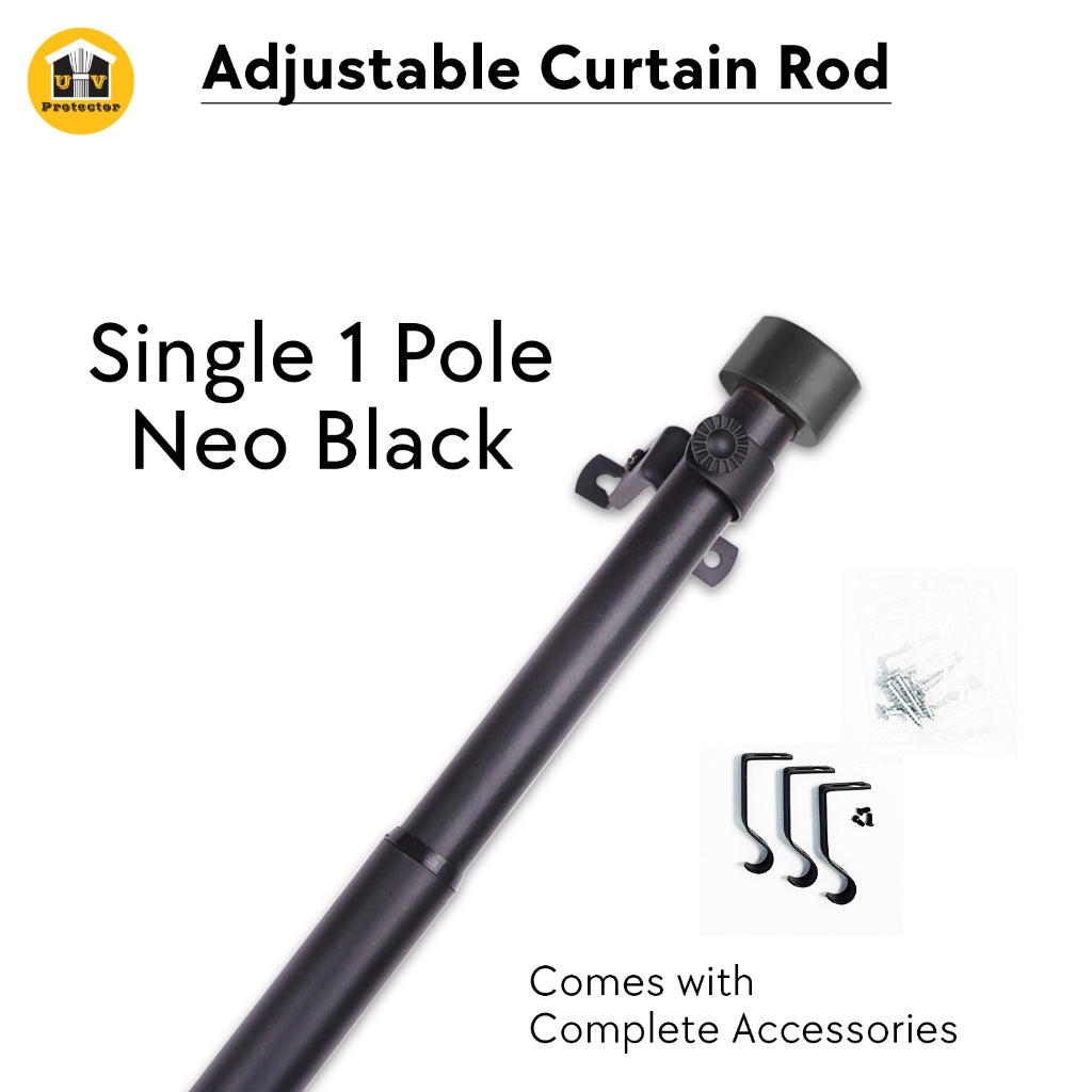 Curtain ROD Telescopic Adjustable Length 2ft to 14ft Single Double Pole Complete SET Accessories