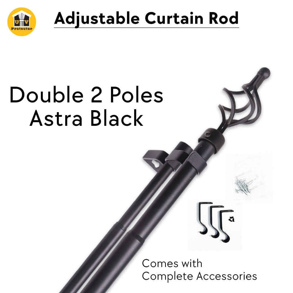 Curtain ROD Telescopic Adjustable Length 2ft to 14ft Single Double Pole Complete SET Accessories