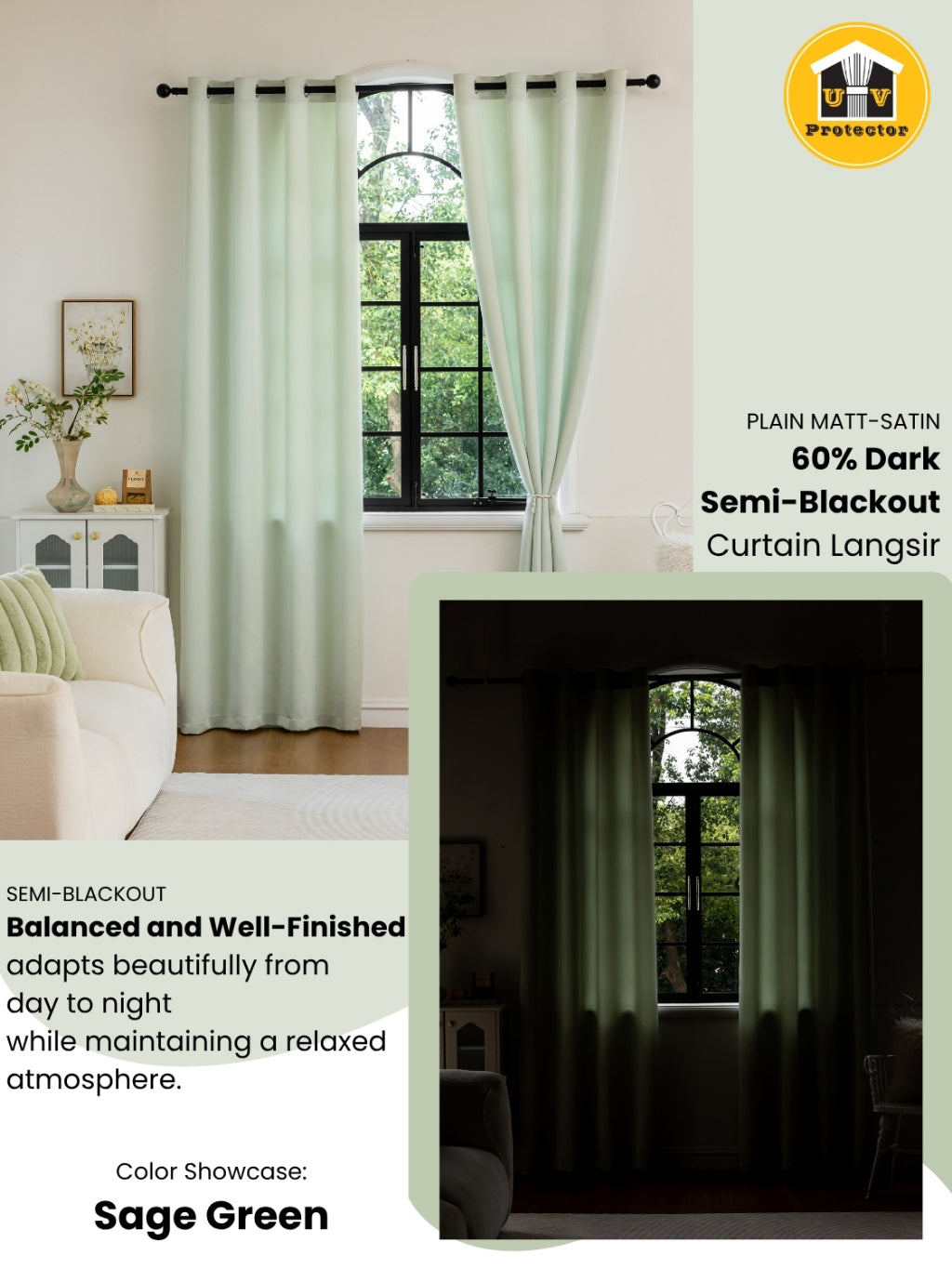 Dopamine Color Curtain Semi-Blackout 60% Dark Matt Satin Plain