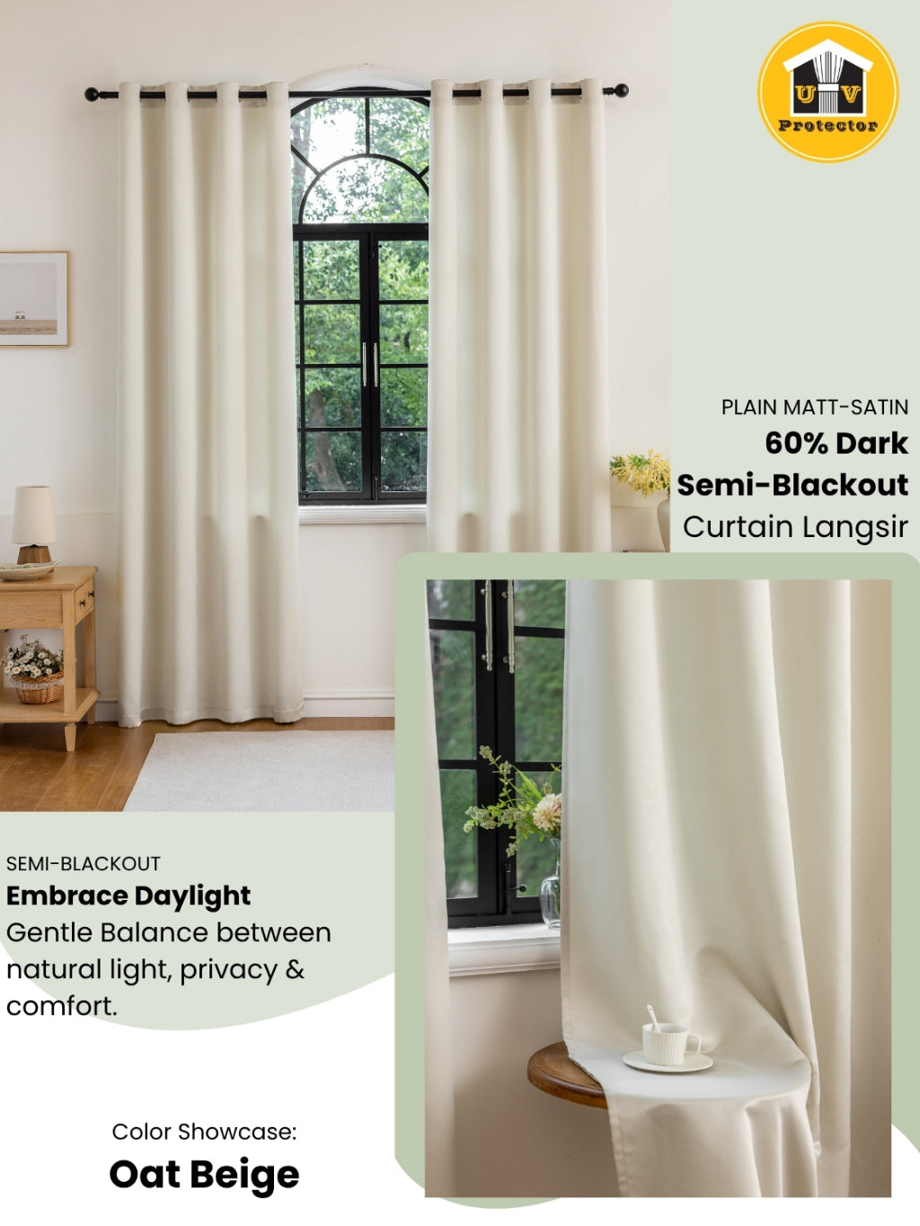 Dopamine Color Curtain Semi-Blackout 60% Dark Matt Satin Plain