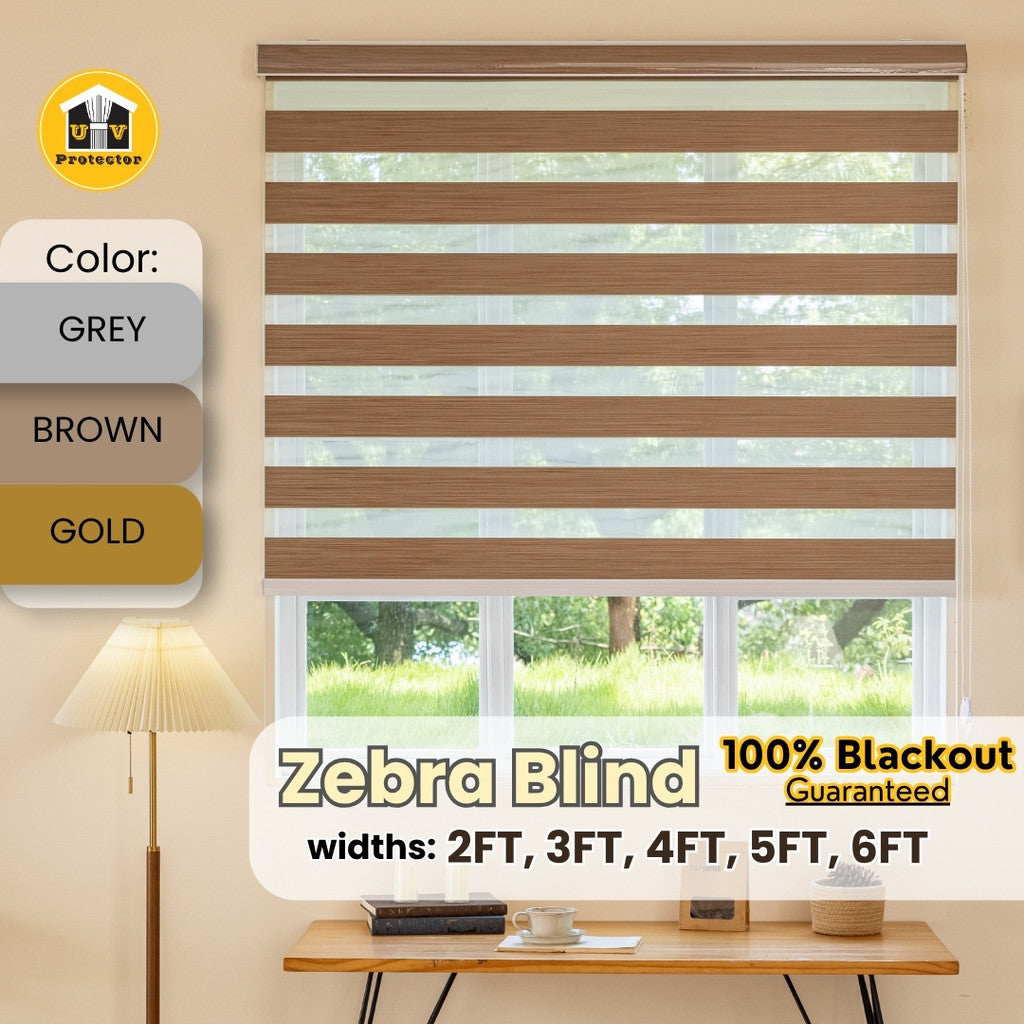 Zebra Blind Roller Blind grey brown gold color 100% Blackout