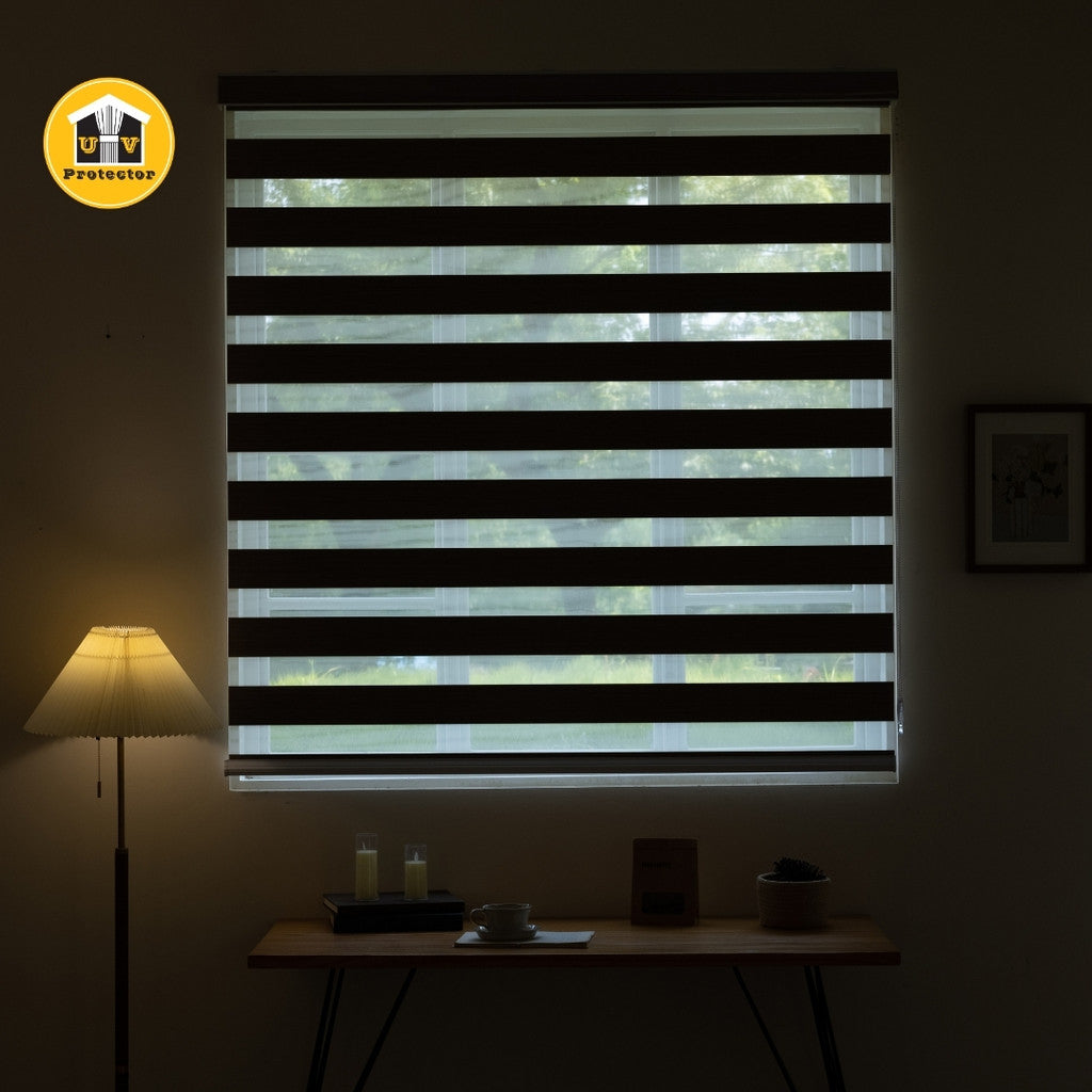 Zebra Blind Roller Blind grey brown gold color 100% Blackout