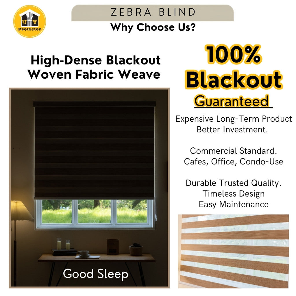 Zebra Blind Roller Blind grey brown gold color 100% Blackout