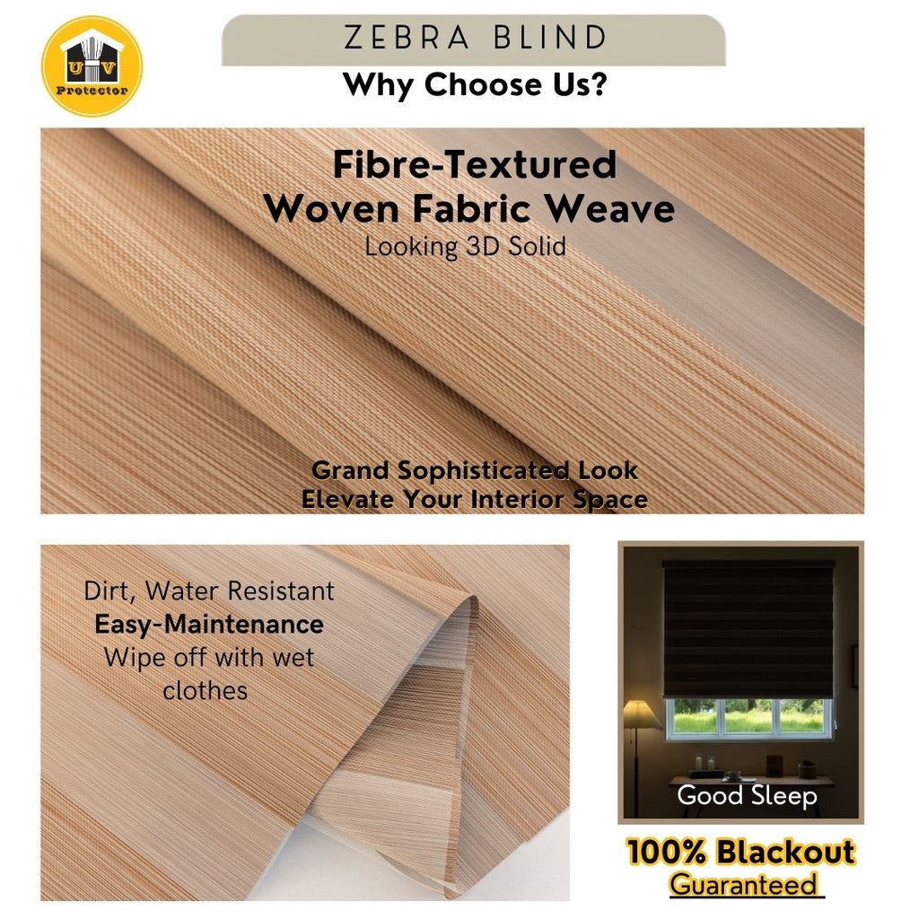 Zebra Blind Roller Blind grey brown gold color 100% Blackout