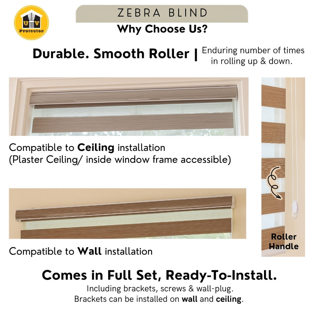 Zebra Blind Roller Blind grey brown gold color 100% Blackout