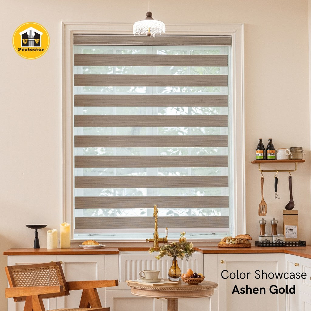 Zebra Blind Roller Blind grey brown gold color 100% Blackout