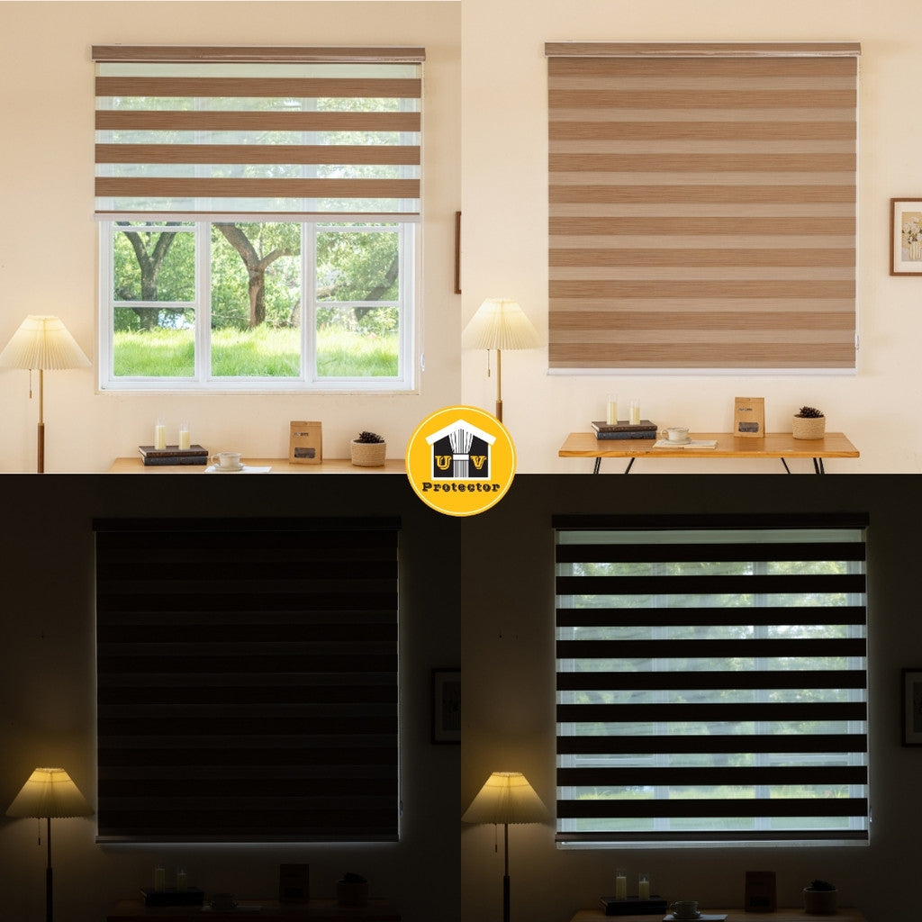 Zebra Blind Roller Blind grey brown gold color 100% Blackout
