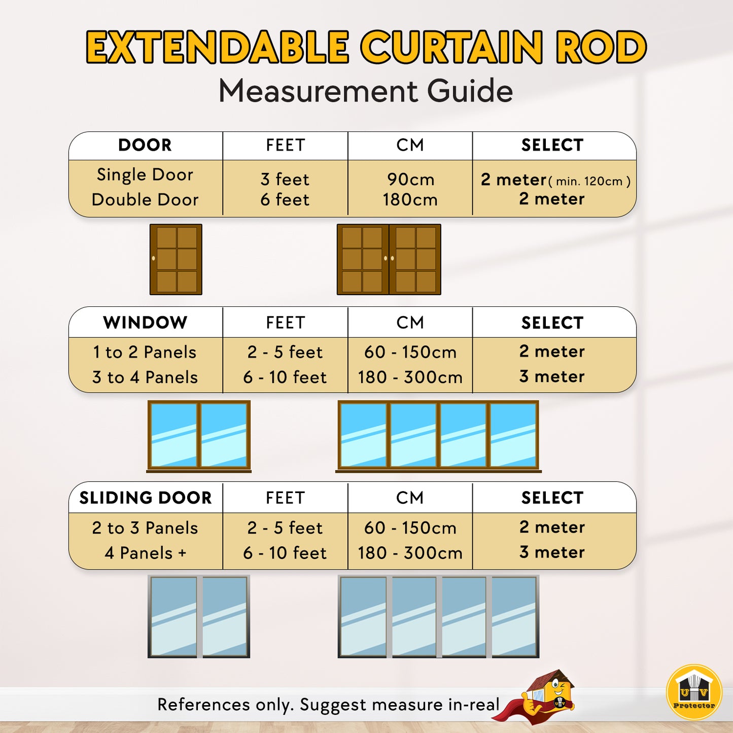 UVP Extendable Single Pole Curtain Rod 2m3m4m