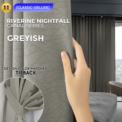 100% Blackout Curtain Riverine Nightfall Hotel Grade Singapore Pleat S Hook Upgrade & Ring Curtain