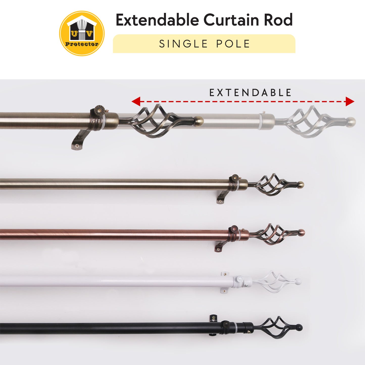 UVP Extendable Single Pole Curtain Rod 2m3m4m