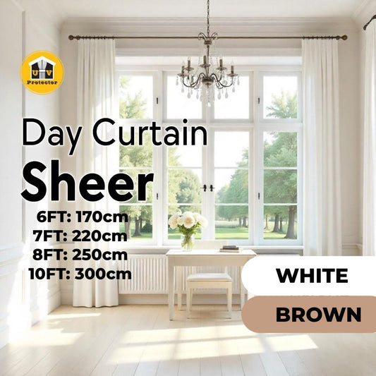 Day Curtain SHEER Snow White Brown Quality Craftsmanship Fine Stitching Hook Ring 6 7 8 9 10 feet