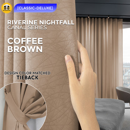 100% Blackout Curtain Riverine Nightfall Hotel Grade Singapore Pleat S Hook Upgrade & Ring Curtain